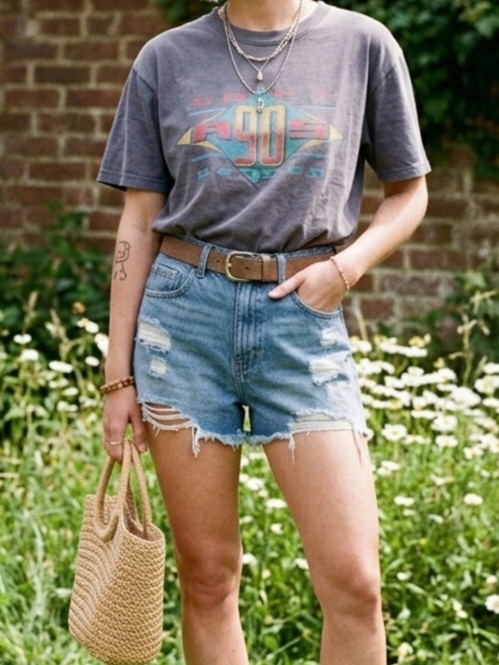 NET High Rise Distressed Denim Cutoff Shorts